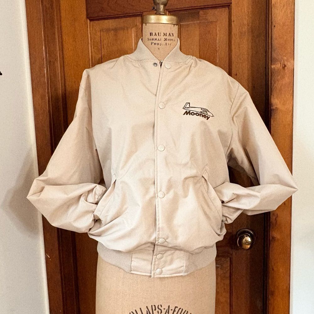 Vintage Mooney Aircraft Jacket Palm Beach Sports Tan Bomber Pilot Aviation Med.
